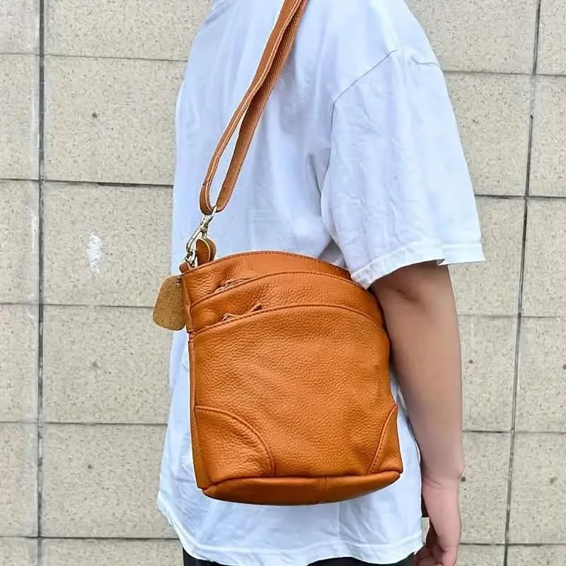 Premium Genuine Cowhide Leather Crossbody Bag