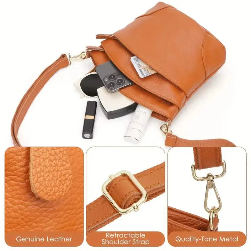 Premium Genuine Cowhide Leather Crossbody Bag