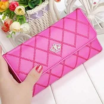Womens Wallets Purses Plaid PU Leather Long Wallet Hasp Phone Bag